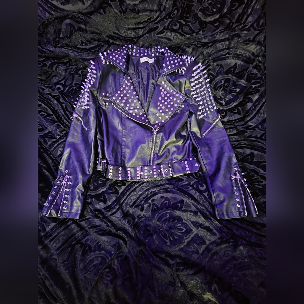 Brand New Faux Leather Spiked Jacket with Belt